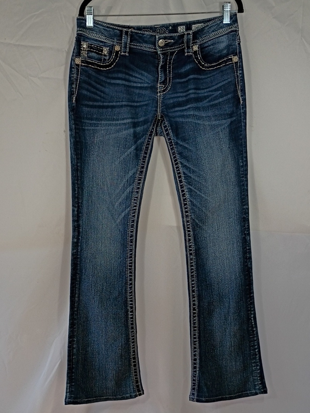 EUC Miss Me Signature Rise Boot Cut Blue  Jeans Womens Sz 29 Y2K Embellished
